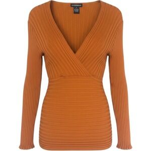 VTG Dolce Fabulouso Silk Rust Ribbed Surplice Pumpkin Spice Plunge Top Women M S